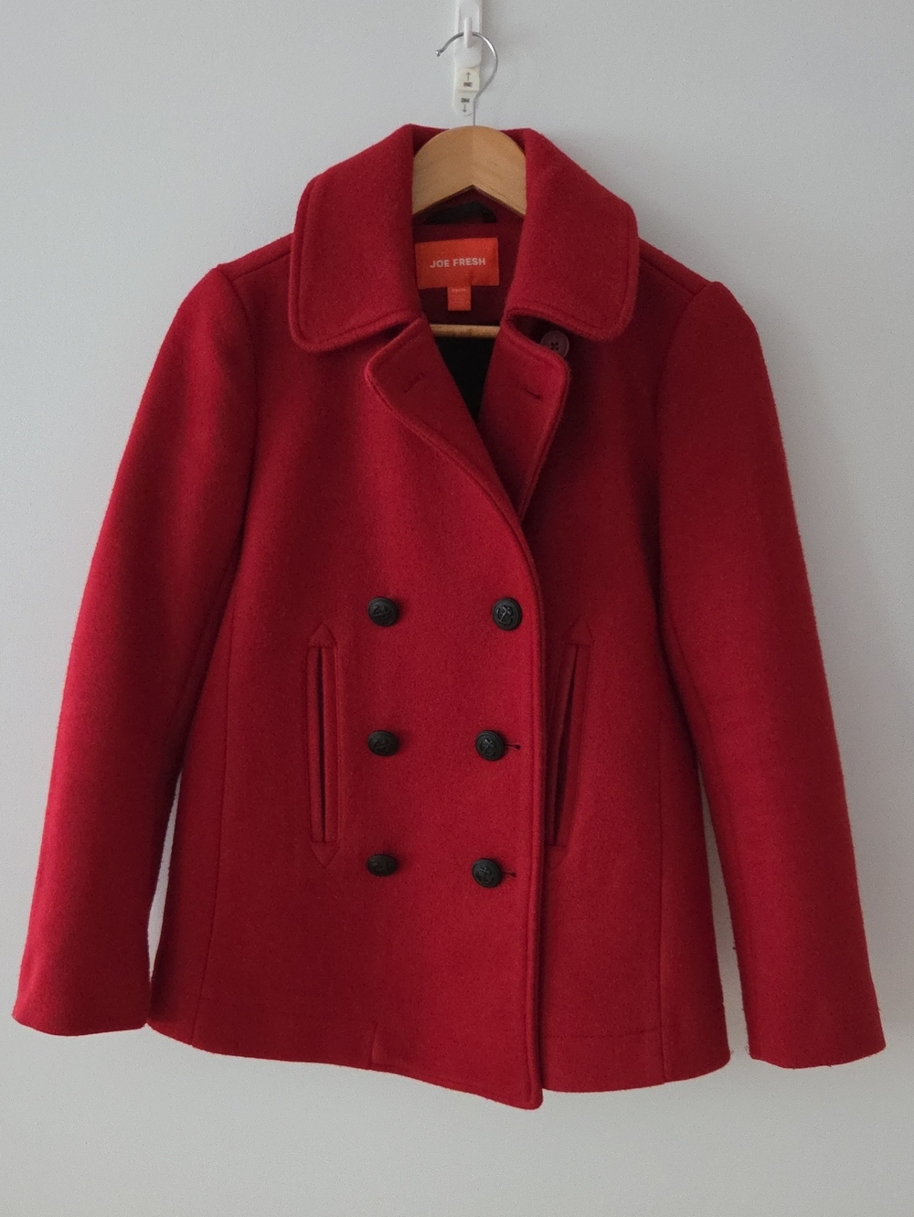 Joe Fresh Red Double-Breasted Pea Coat with Notched Collar